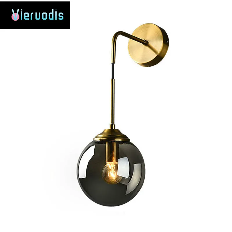 Nodic Gold Glass Ball Wall Lamp Led Sconce 15cm/20cm Round Fixtures for Home Living Room Bedroom Kitchen Decor Luminaire | Лампы и