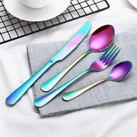 cutlery stainless steel tableware cutlery set restaurant travel dinnerware set rainbow fork knife spoon tableware set