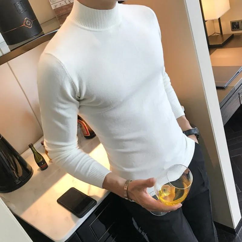 Свитер мужской осенний и зимний с воротником большой размер S-XXXL однотонный