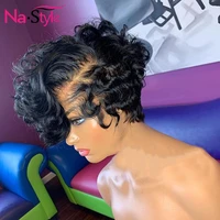 loose short human hair wigs t part pixie cut bob lace front wigs preplucked bleacked knots deep wave wig for black women 130remy