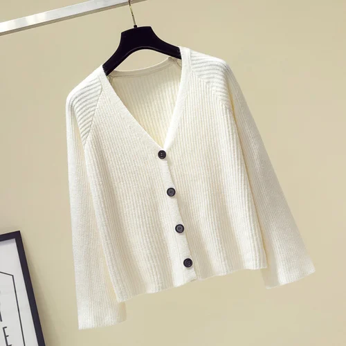 Вязаный кардиган осень длинный рукав v-образный вырез свитера женский корейский