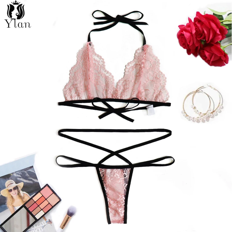 

Комплект нижнего белья женский, кружевное, прозрачный бюстгальтер с мягкой чашкой + стринги