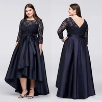 plus size evening formal dresses high low with half sleeves sheer jewel neck lace prom gown a line cheap simple short prom dress