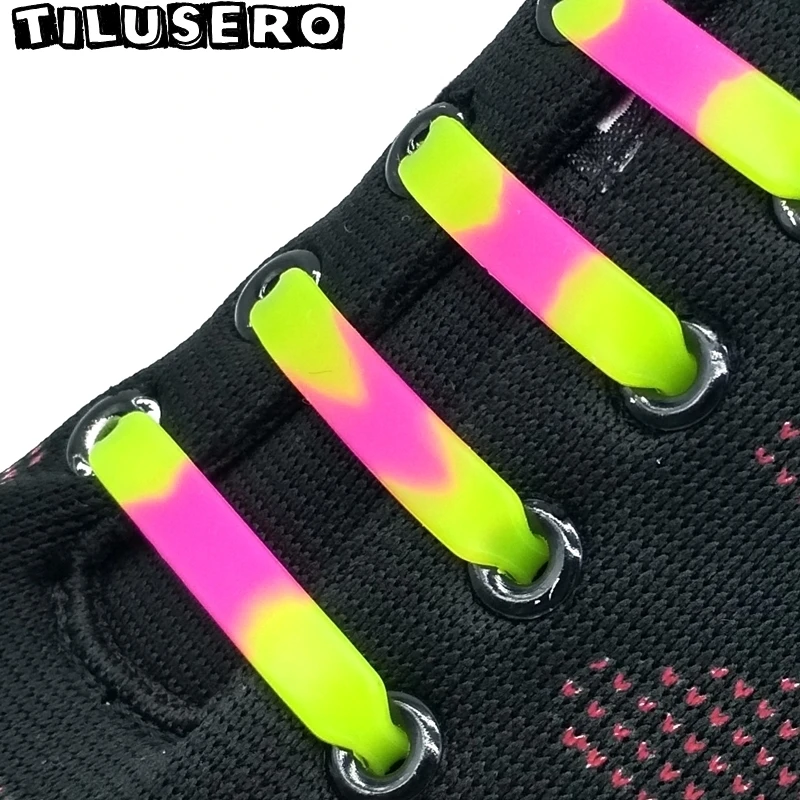 

12pcs/lot Funny Mixcolor Running Silicone Elastic Shoelaces For Adults/Kids Lacing Shoes Rubber Shoelace