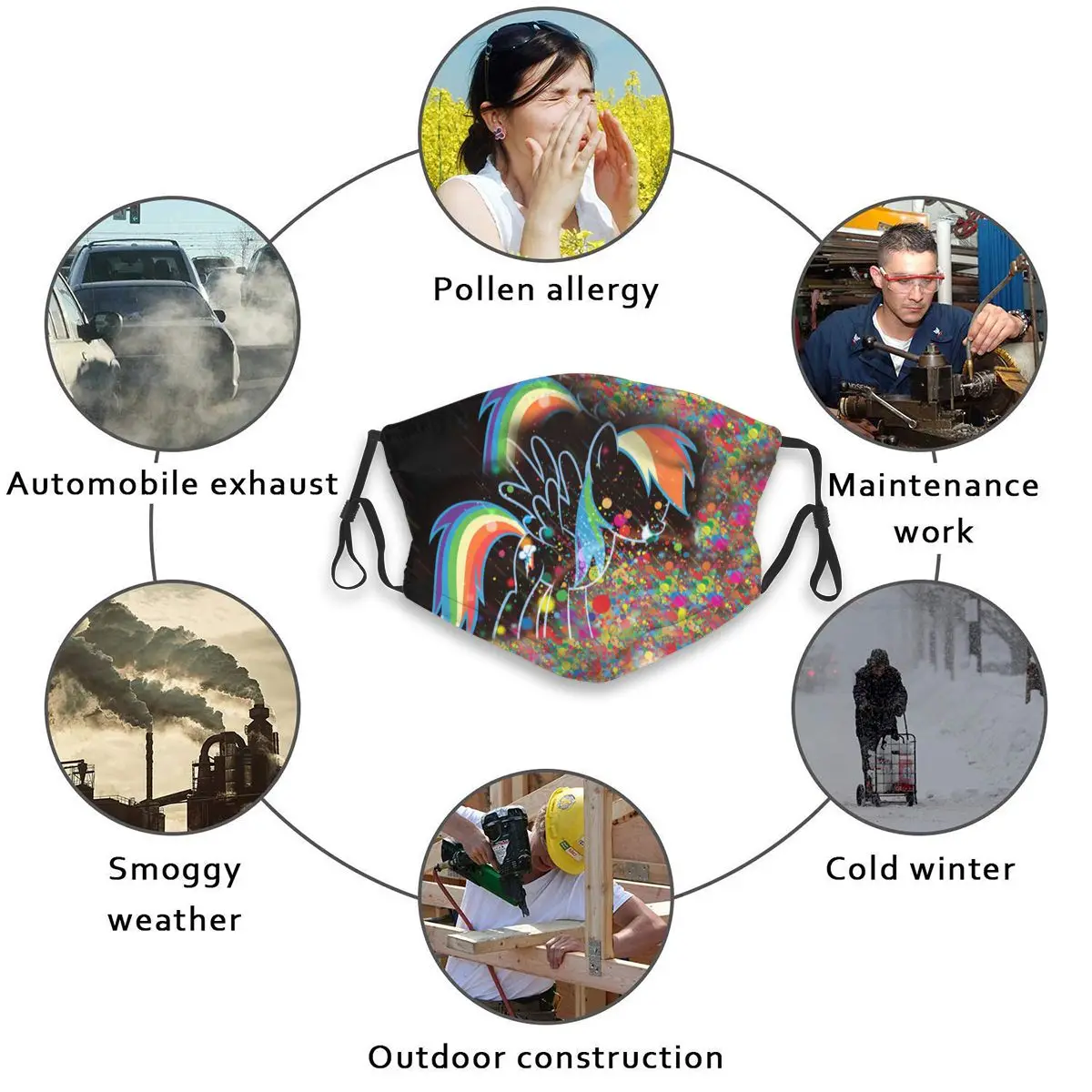 

Dust Mask Shiny Space Rainbow Horse Mouth Face Respirator for Adult Kids Washable Anti Pollution Filter