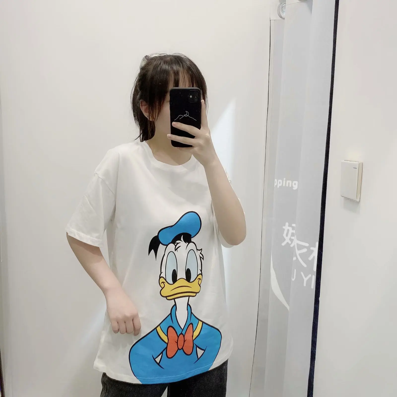 

2021 new Disney men's and women's cartoon funny Donald Duck cartoon pattern white short sleeve T-shirt bj alex