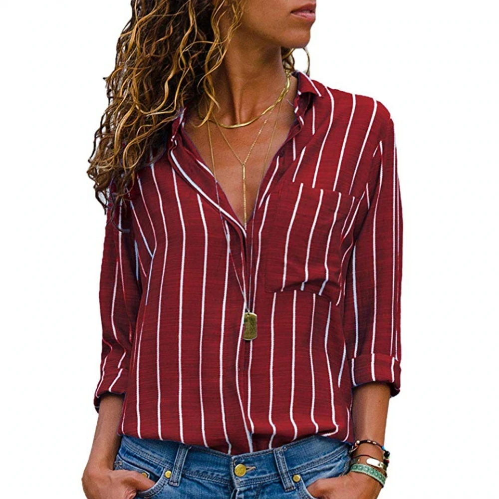 

Casual Blouse Long Sleeve Stiped Loose Button Shirts Women Blouses and Tops Vintage Streetwear Plus Size S-5XL Tunic 2021 New