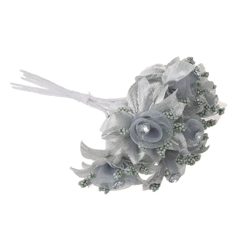 6pcs artificial roses gauze diamond wedding shoes headdress DIY home decoration flowers bridal wreath collage(gray)3. | Красота и