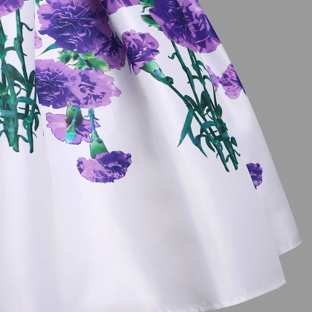

Summer Women Dress Purple Flower Slash Neck Off The Shoulder Ladies Party Dresses Retro Elegance Vestidos