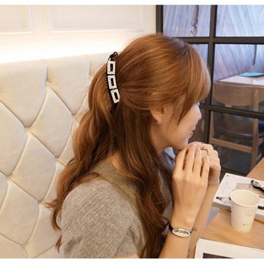 Элегантные Стразы длинные заколки для волос женщин черный коричневый цвет