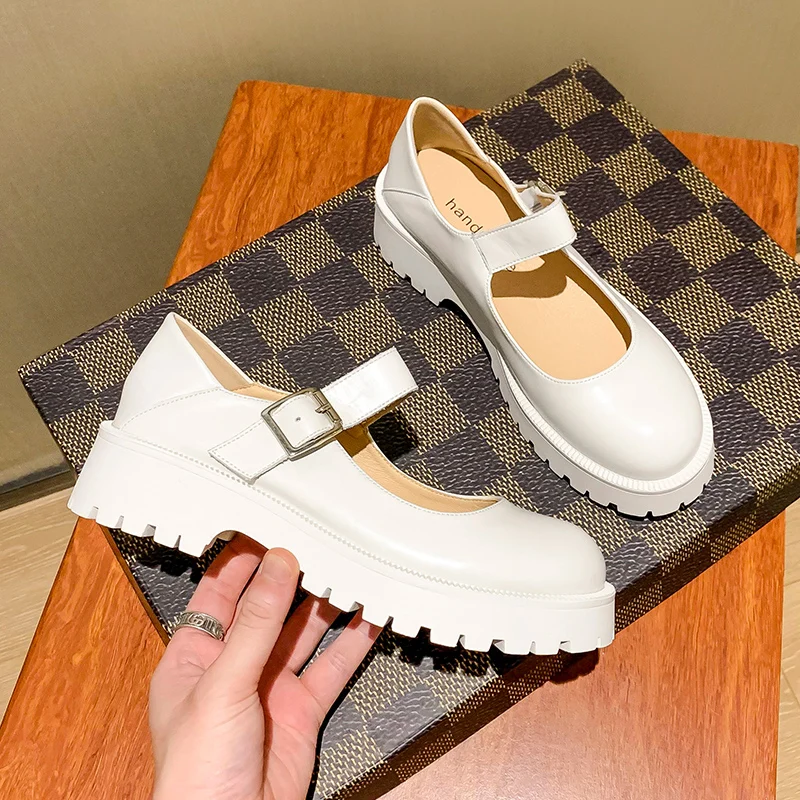 

Women's Shoes Thick Bottom 2021 Summer New Genuine Leather Mary Jane Shoes Female Fashion Retro Lady Student Girl Shoes