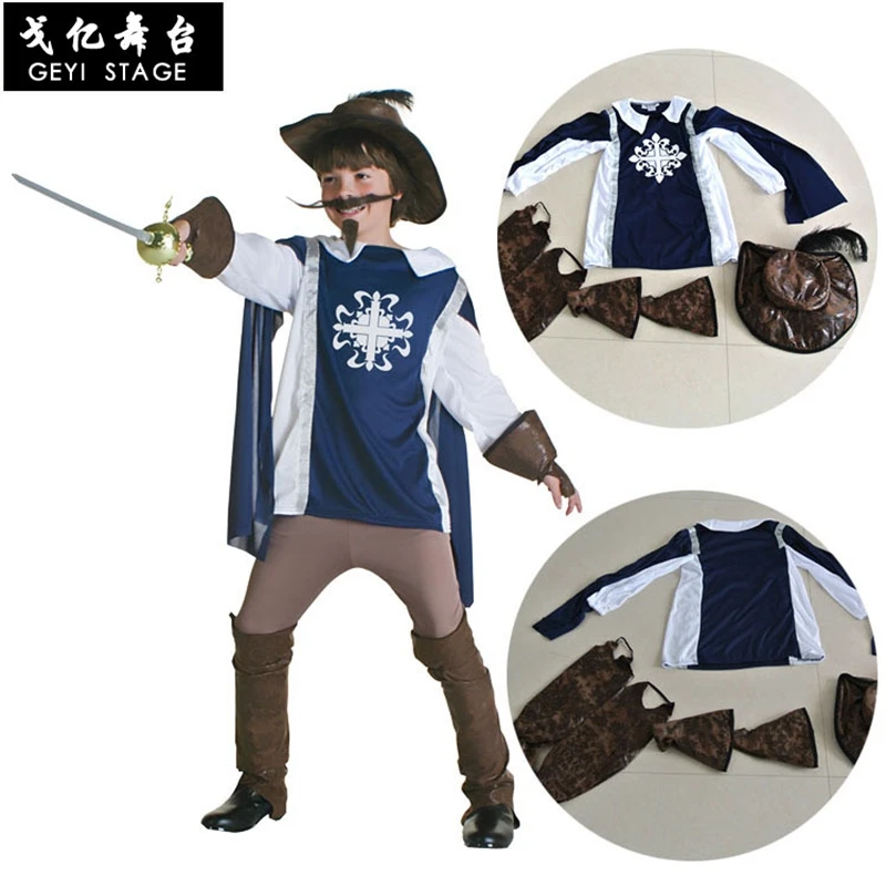 

Kids Adult Blue Three Musketeer Costume Greek Roman Warrior Knight Costumes for boys Halloween Carnival Mardi Gras Fancy Dress