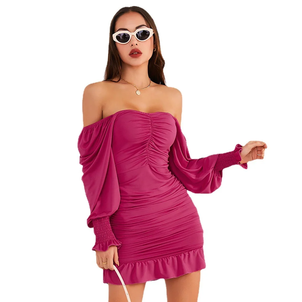 

Vestido Mujer Dresses for Woman Clothing Slash Neck Long Sleeve Trumpet Mermaid Fashion Dress Women Elegant Birthday 2021 Spring