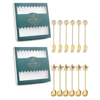 6pcsset stainless steel coffee spoon dessert fork star heart ornaments teaspoons mixing stirrer