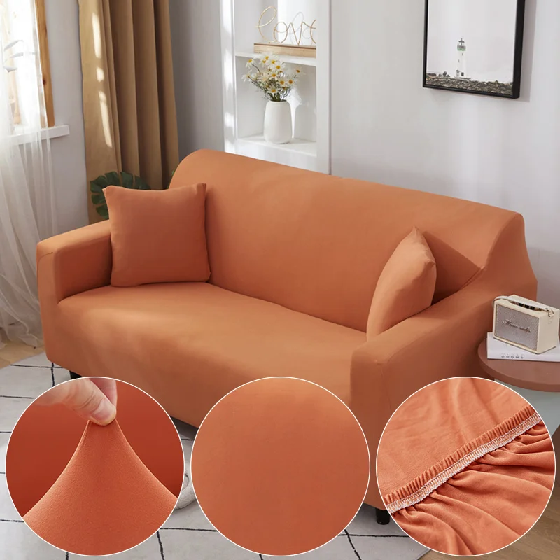 

Orange Solid Color Sofa Cover For Living Room Funda Sofa All-inclusive Polyester Modern Elastic Corner Couch Slipcover 45009
