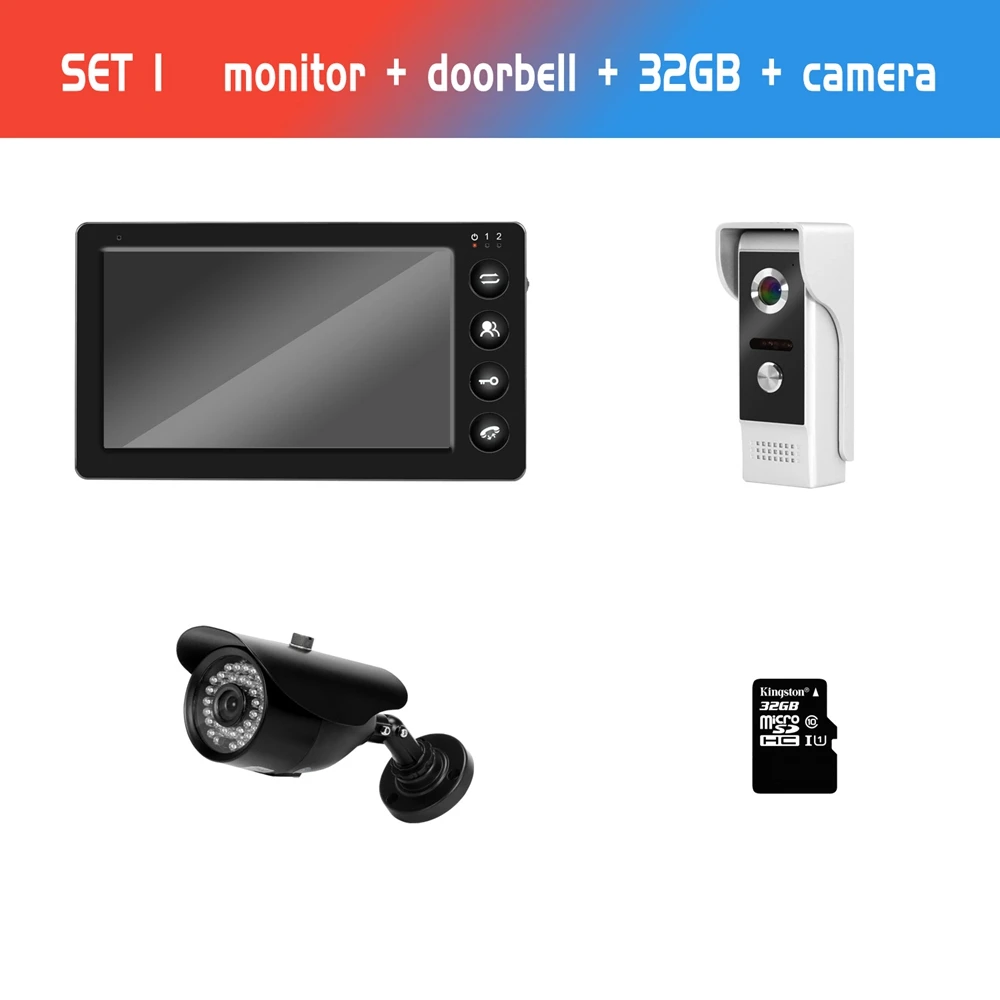 SET 1 7 дюймов проводной видеодомофон 1000TVL HD дверной звонок и ИК CCTV Камера вспомогательный датчик движения для домофон с видео связью безопасности Системы - Цвет: SET 1