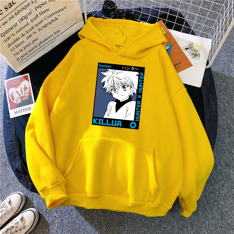 Thick Warm Velvet Pullover Casual Print Letter HUNTER X HUNTER-KILLUA Oversized Hoodie Long Sleeve Anime Kawaii Tops Clothes