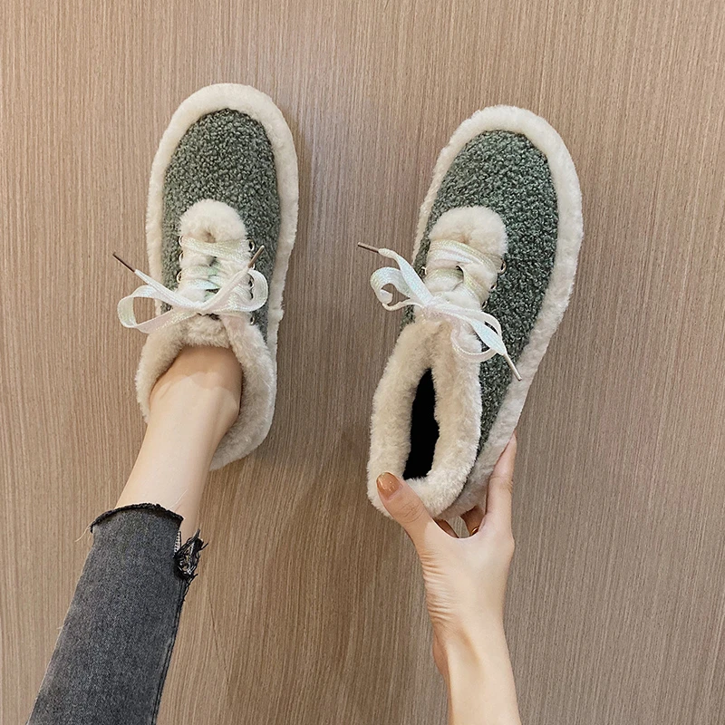 

2022 New Casual Snow Boots Women High Quality Lace Up Thick Fur Warm Winter Boots Women Shoes Fashion Ankle Boots Botas Mujer