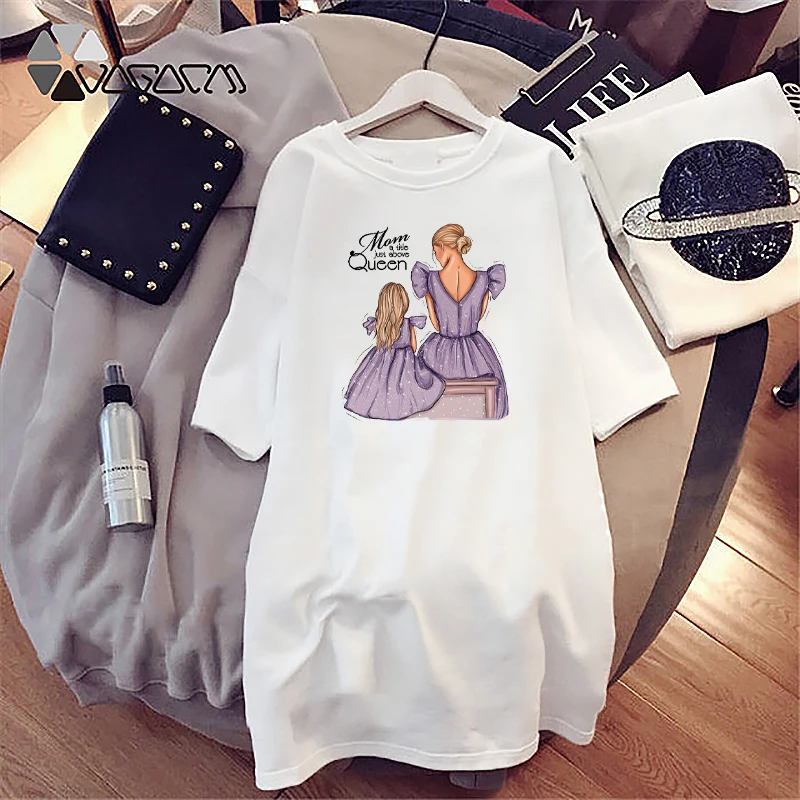

Dress Mom Kids Print Mini Women Loose Summer T-Shirt Dresses Korean Short Sleeve Streetwear Casual Pullover Robes