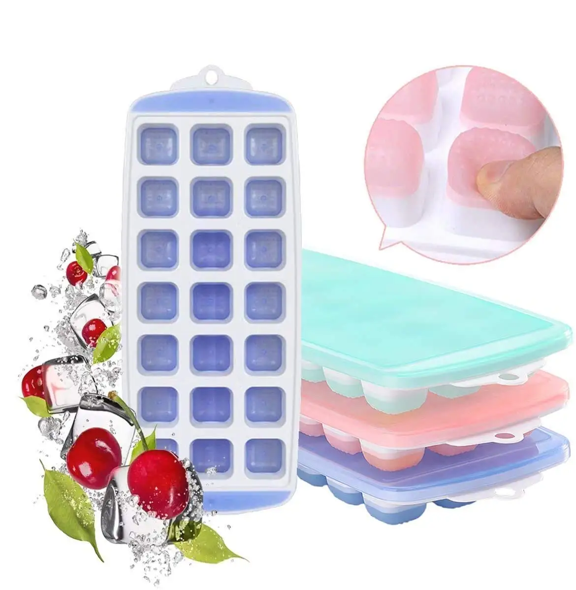 

Ice Cube Trays with Lid 3 Pack,[Upgraded] Easy-Release and Flexible 63-Ice Cube Maker for Chilling Bourbon Whiskey,Cocktail