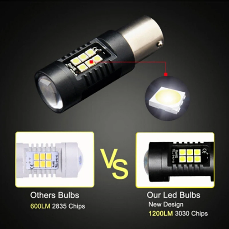 

2pcs P21W LED 1156 BA15S LED Bulbs Car Lights 1200Lm Turn Signal Reverse Brake Light R5W 3030 LEDs 12V 24V Automobiles Lamp D040