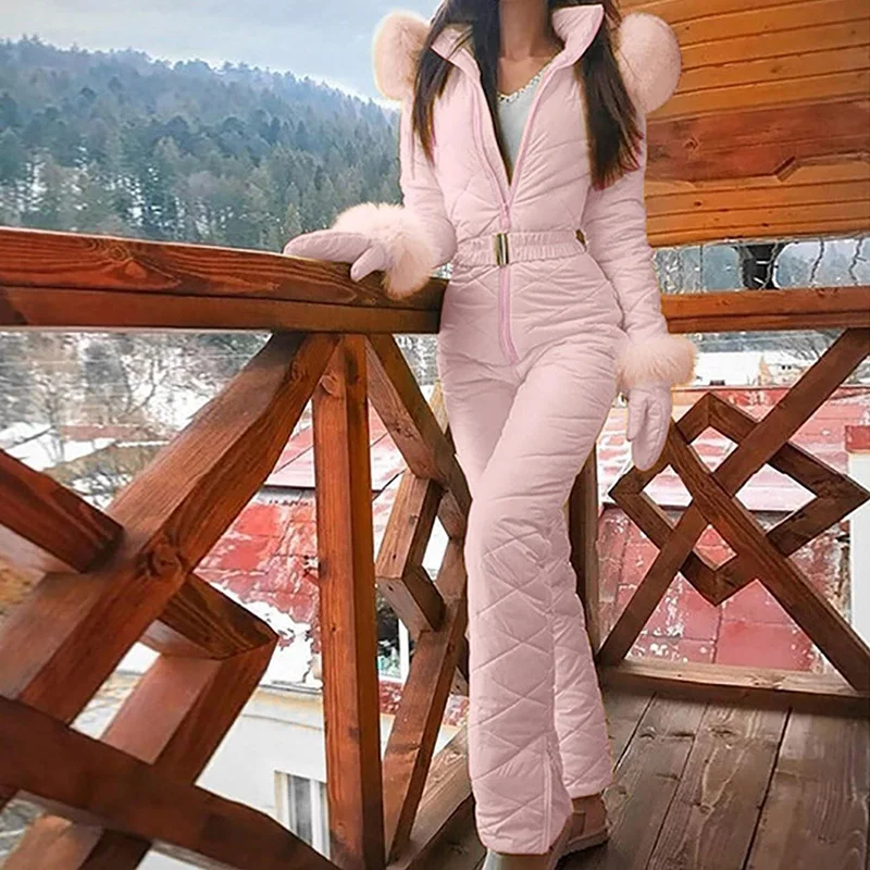 Цельный лыжный костюм Женская куртка зимняя парка с капюшоном комбинезон