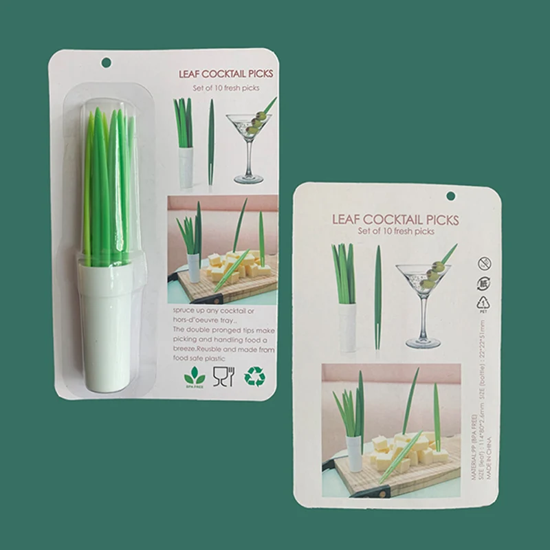Creative 10pcs/Set Green Bamboo Leaf Fruit Fork Chopsticks Cocktail Wedding Festival Birthday Kitchen Gadget Tools | Дом и сад