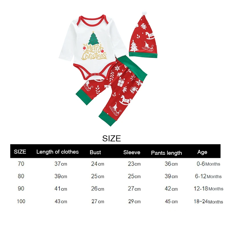 

2020 Fashion And Comfortable Baby Christmas Tree Print Jumpsuit + Christmas Hat + Trousers Suits