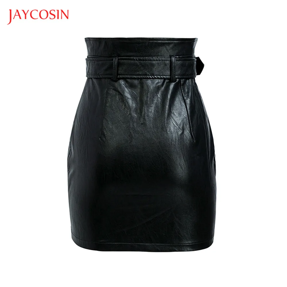 Женская кожаная юбка с высокой талией Jaycosin черная мини-юбка-карандаш на молнии
