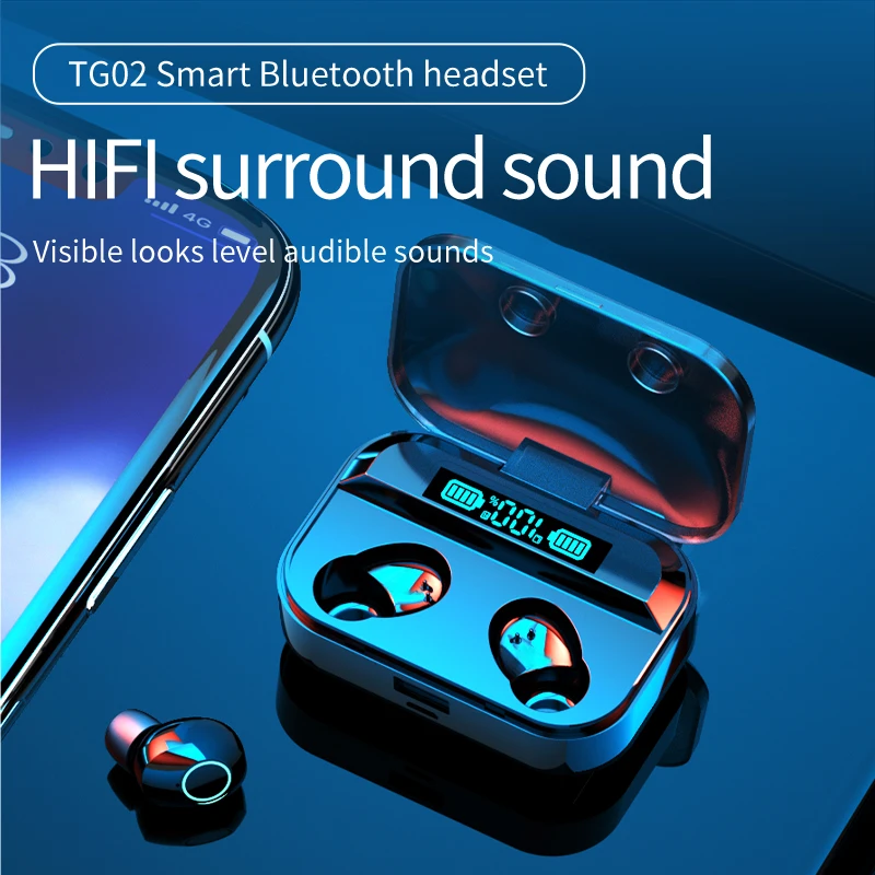 

TG02 TWS Wireless Earphones Stereo 5.0 Bluetooth-compatible Headphones In-Ear Earbuds Handsfree Binaural Call Headset