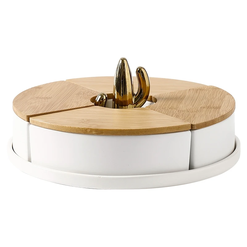 

Creative ceramic living room four grid fruit plate compartment with lid snacks snack melon seeds candy tray WF5311014