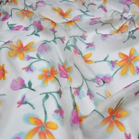 silk chiffon fabric dress large wide white orange small floral 100 real spring summer thin dress cloth diy patchwork