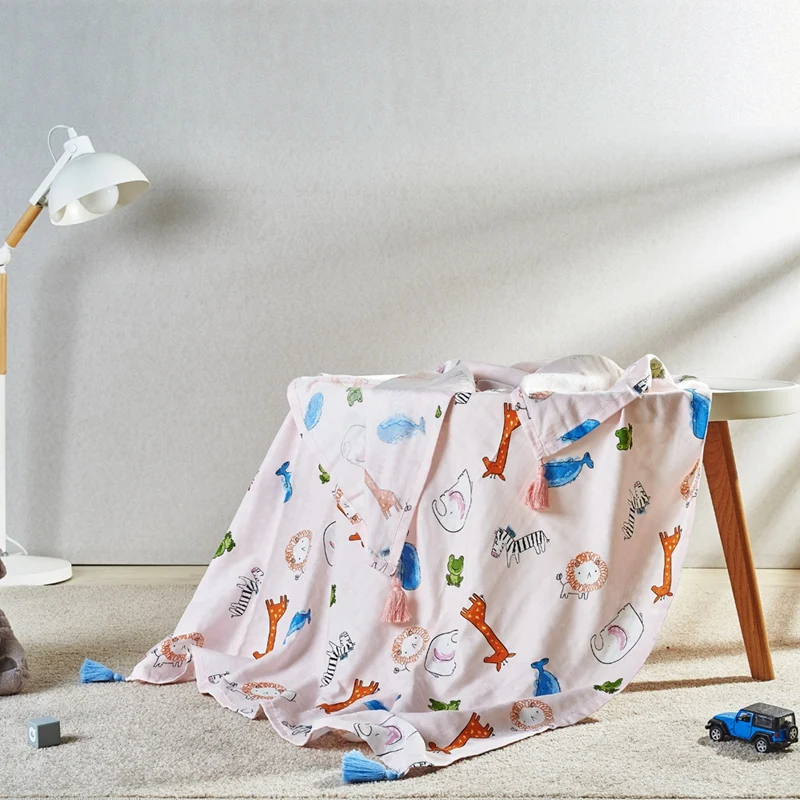 Теплое Двухслойное одеяло марля летнее бамбуковое хлопковое детское