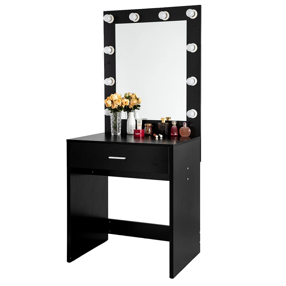 

BUYTOO With a Light Cannon Large Mirror Single Drawer Dressing Table Black