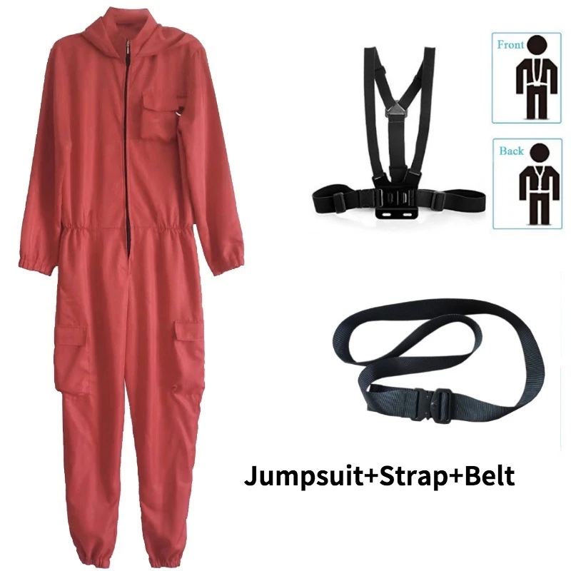 

Squid Game Villain Cosplay Costume for Women Men Loose Zipper Jumpsuits Belt Strap Halloween Party Round Six Costumes Accessory