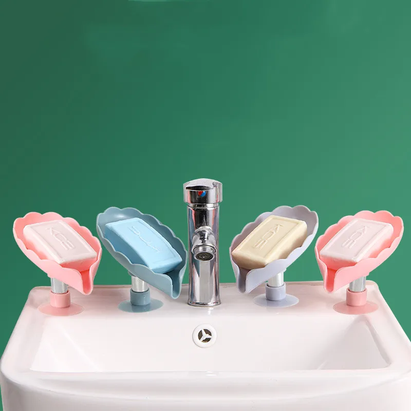 

New Drain Soap Racks Lotus Leaf Soap Box Free Perforated Lotus Leaf Sucker Laundry Soap Dish Holder Toilet Bathroom Accessories