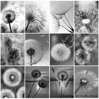 full square round drill diamond painting embroidery black and white dandelion mosaic pictures cross stitch kits home decor gifts