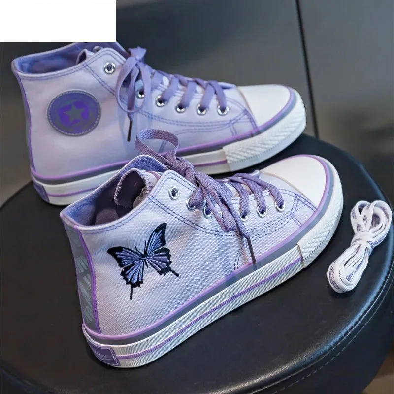 High Purple Sneakers Women's Fashion 2021 Canvas Shoes Women Vintage Tennis Female Butterfly School Shoes Girl  Flat Shoes Girl