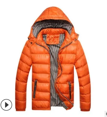 orange Повседневная парка пальто Мужская однотонная уличная одежда с карманом Куртка Верхняя одежда Пальто с капюшоном теплая зимняя куртка мужская мода толстое пальто - Цвет: orange