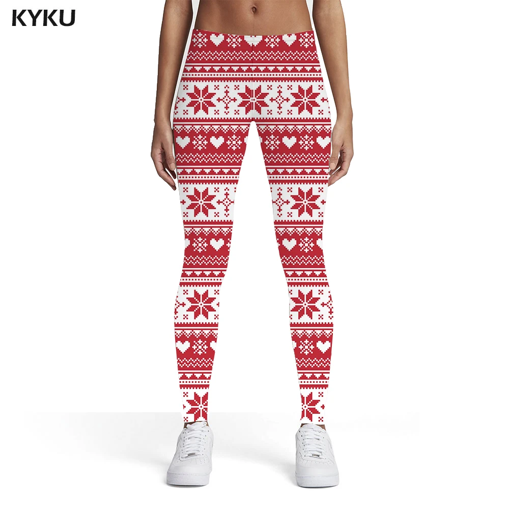 

KYKU Christmas Leggings Women New Year Trousers Snowflake Elastic Party 3d Print Womens Leggings Pants Jeggings Fashion Skinny