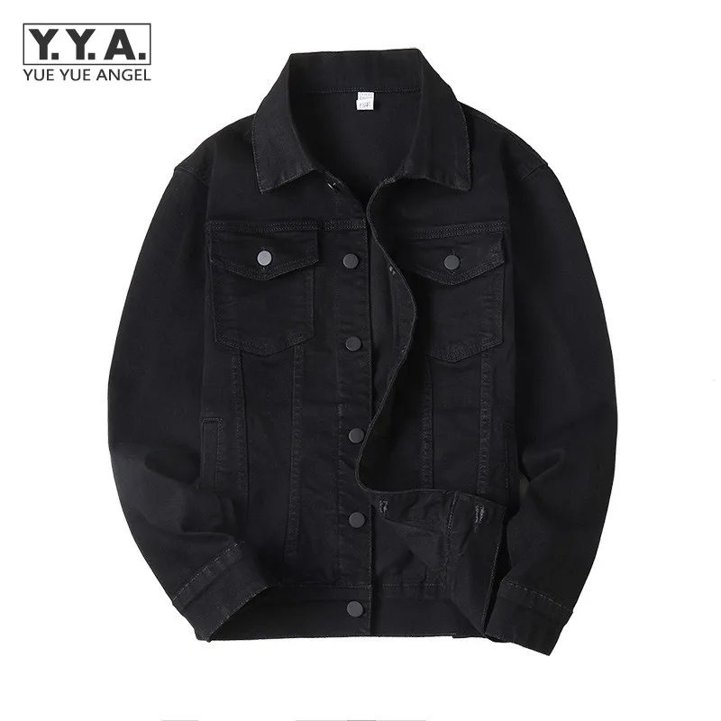 

2021 New Autumn Mens Denim Jacket Punk Casual Single Breasted Lapel Long Sleeve Vintage Black Slim Fit Pockets Men Cargo Coat