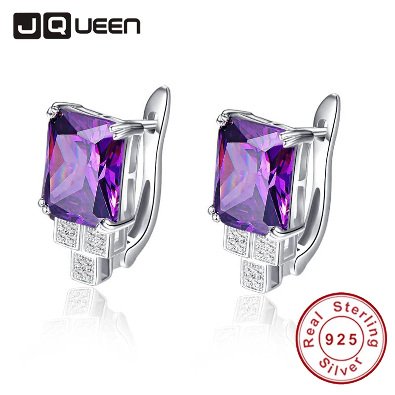 JQUEEN элегантные фиолетовые серьги для пирсинга 8 15 г гвоздики с аметистом серебро