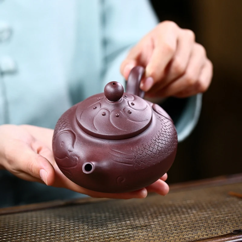 

Yixing Handmade Teapot Ore Mud Purple Fish Kettle Send Gift Box