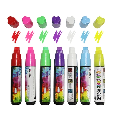 8 цветов, флуоресцентная неоновая ручка, стираемый Жидкий Мел, маркер 10 мм, двухстороннее прямоугольное Повторное заполнение чернил