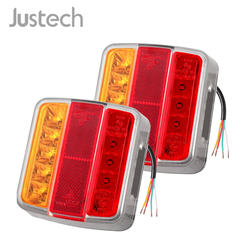 

Justech 2Pcs 18LED Rear Lights Lamps Amber Signal Indicator 5 Function Trailer Truck Van Caravan E-Mark Brake Number Plate Light