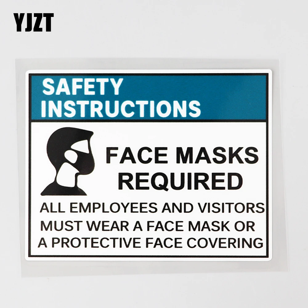 

YJZT 12.3CM×9.5CM Face Masks Required Safety Instructions Car Sticker PVC Decal 12C-0549