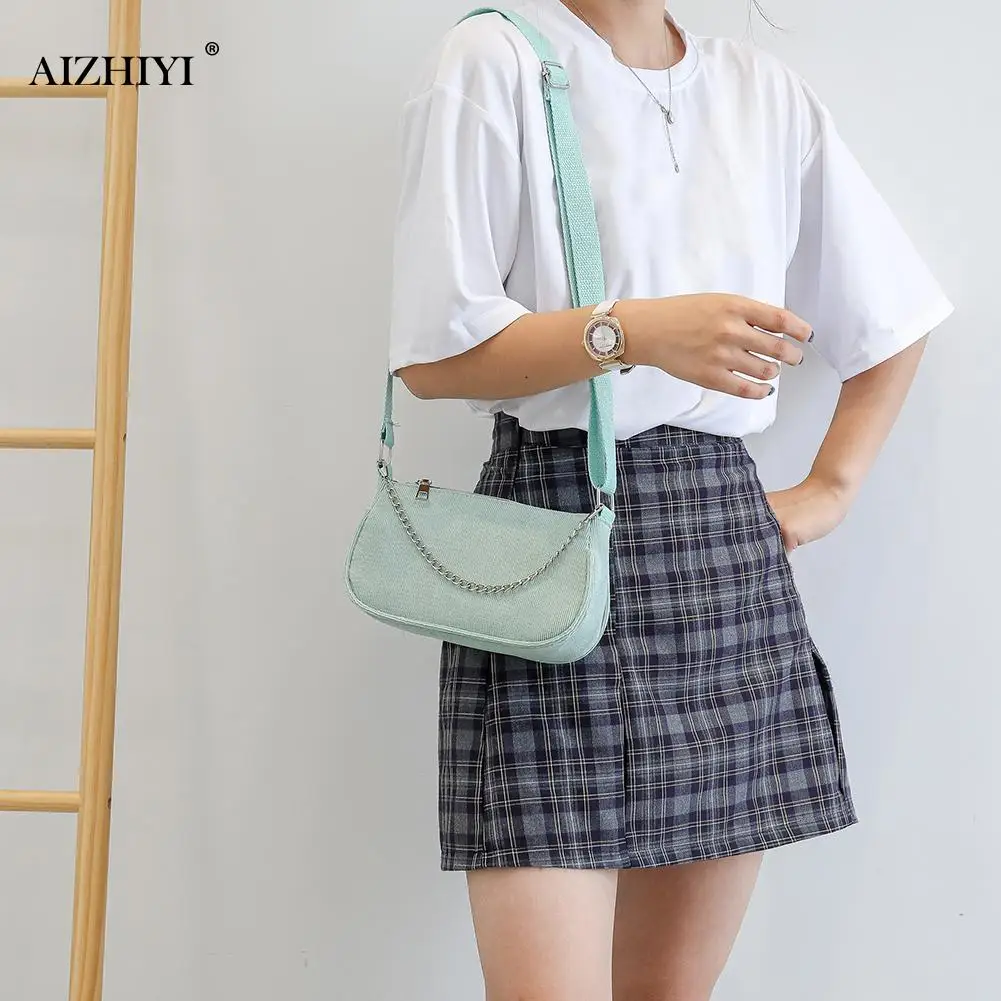 Женская однотонная сумка через плечо с цепочкой модная Вельветовая популярная