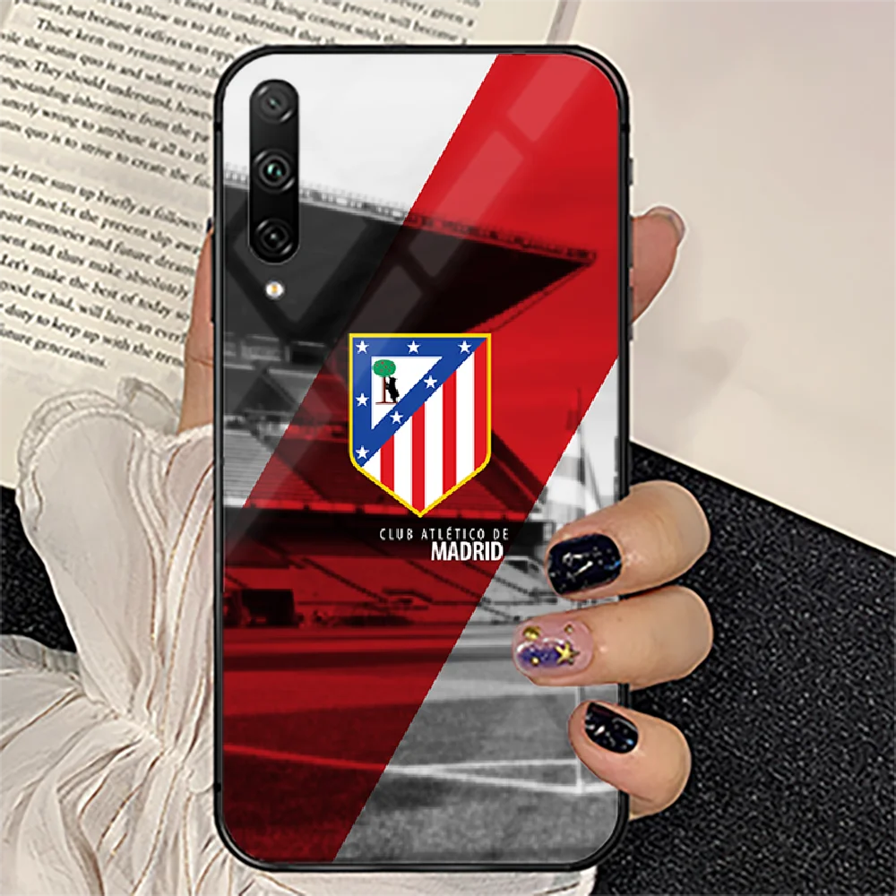 

Atltico Madrid football Phone Tempered Glass Case Cover For huawei honor 7 8 9 10 20 A X S lite i pro Luxury Funda Back