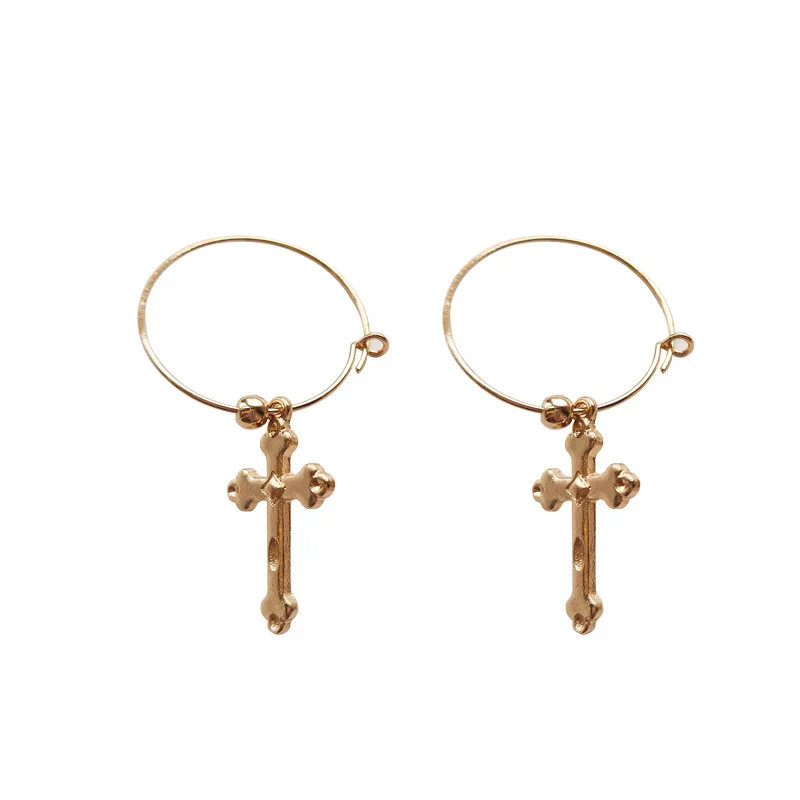

2020 New Fashion Gold Color Minimalist Cross Pendant Hoop Earrings For Women Korean Simple Wedding Jewellery