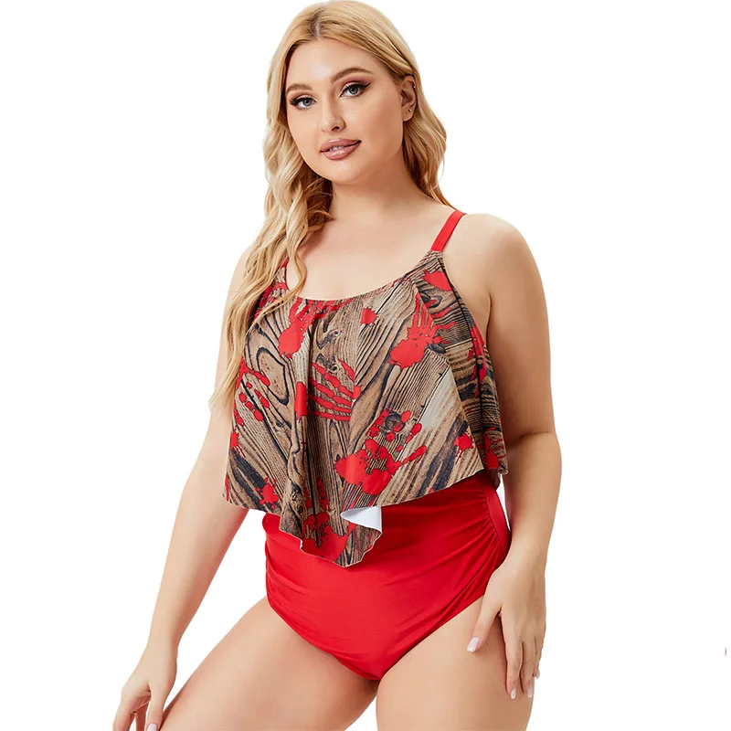 

Plus Size Bikini Set 2021 Two Pieces Plus Size Swimsuit Women Print Ruffled Large Size Swimsuit Large Size Women Swimsuit 5XL